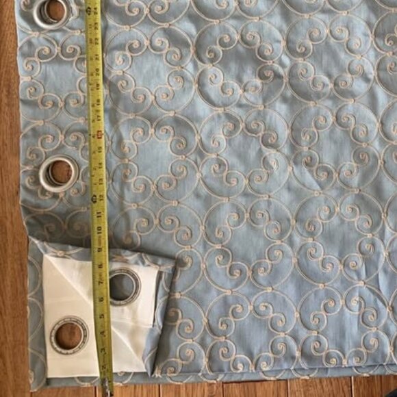 Custom Blue 79W x 100L Embroidered Dupioni Silk Black-Out Curtains. Set of 2 - Picture 3 of 8